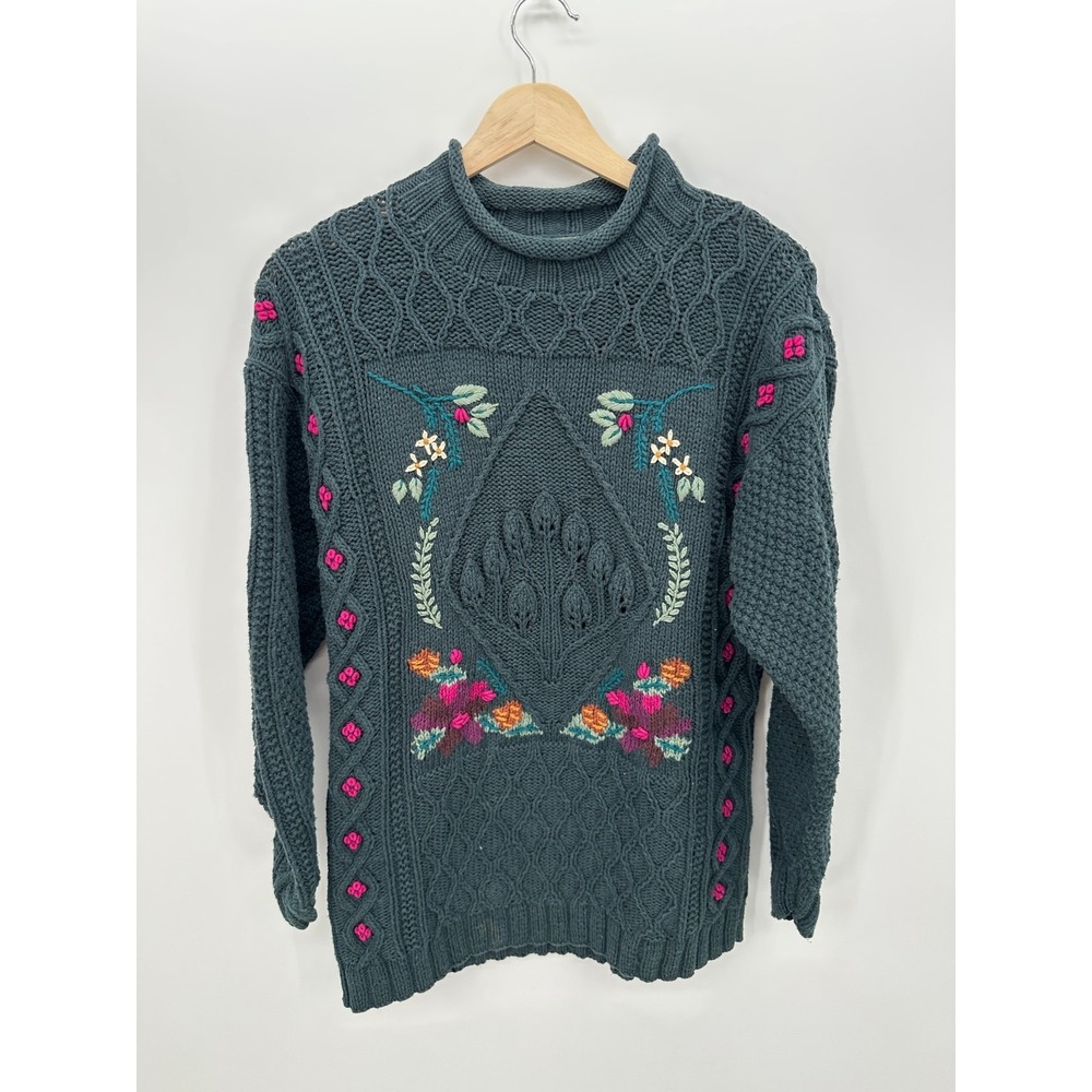 Vintage LL Bean Embroidered Floral Sweater Womens S Cottagecore Knit Grandmacore